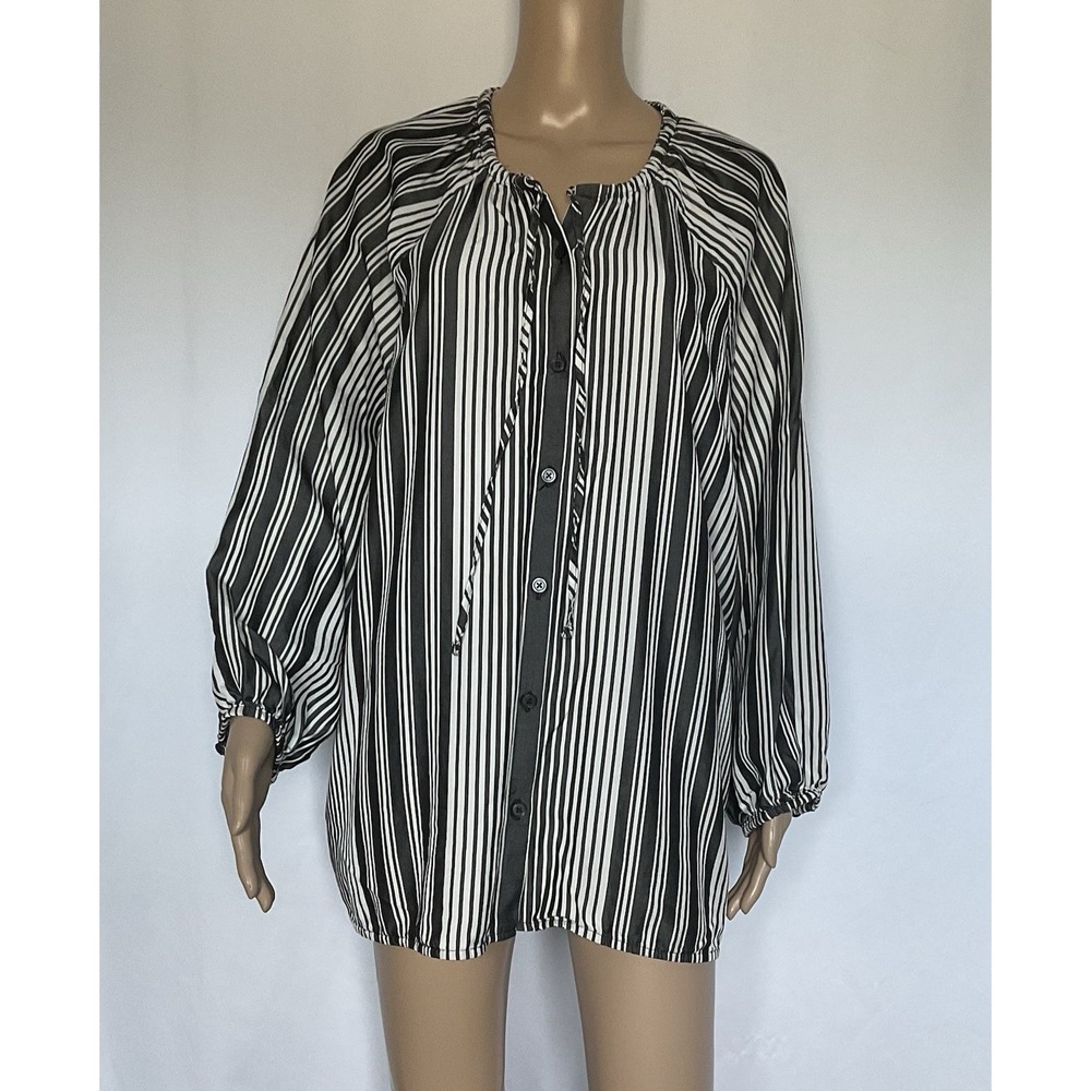 Everlane Gathered Shirt Butterlite Striped Button Front Size XXL